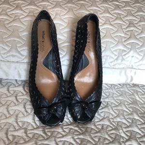 Black leather peep toe wedge